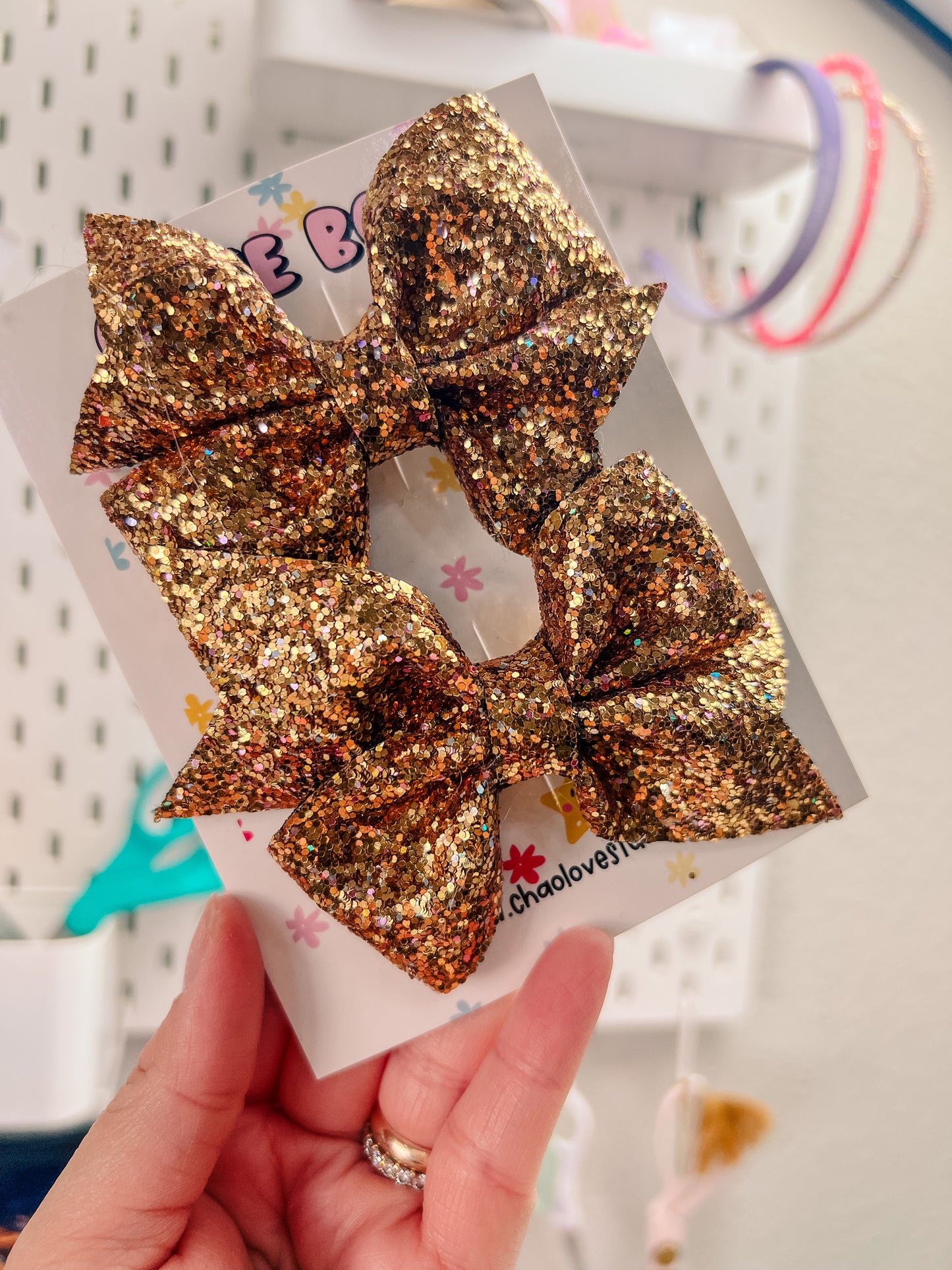 Golden Glitter Hair Bows