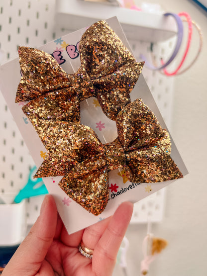 Golden Glitter Hair Bows