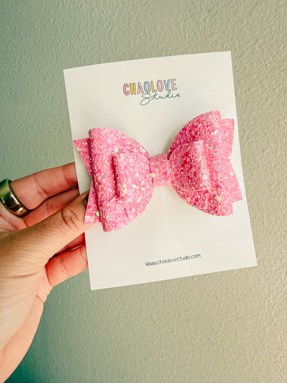 Pink glitter Hair bow